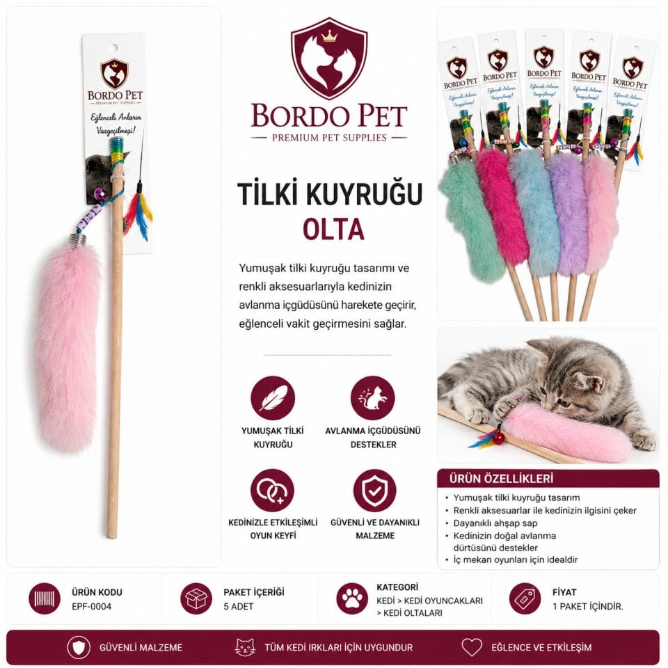 Epf-0004 Bordo Pet Tilki Kuyruğu Olta × 5 Adet