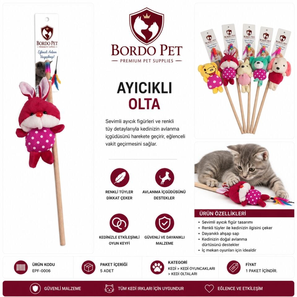 Epf-0006 Bordo Pet Ayıcıklı Olta × 5 Adet