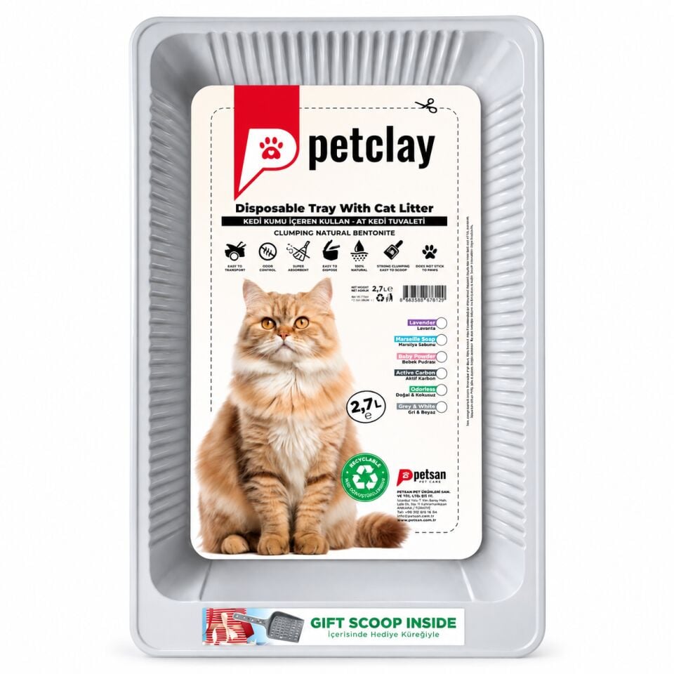 Petclay 2'si Bir Arada Seyahat Tuvaleti Aktif Karbonlu Bentonit Kedi Kumlu 2.7 Lt × 5