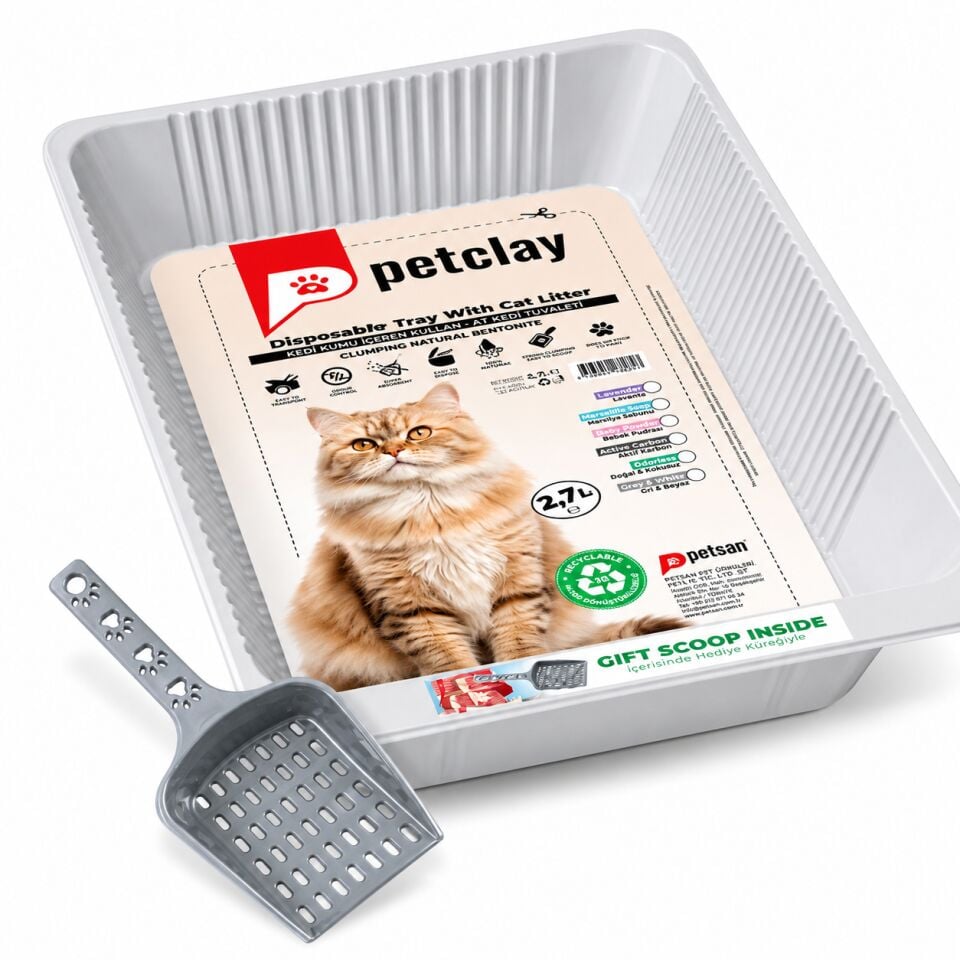 Petclay 2'si Bir Arada Seyahat Tuvaleti Aktif Karbonlu Bentonit Kedi Kumlu 2.7 Lt × 5