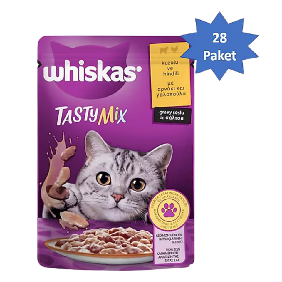 Whiskas Tasty Mix Kuzu & Hindi Pouch Yetişkin Kedi Yaş Maması 85 g (28’li Paket)