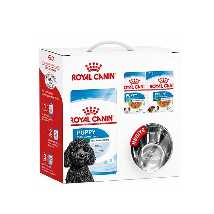 Royal Canin Premia Bundle Mini Puppy (Küçük Irk Yavru Köpek) 2 Kg + 6 Adet Yaş Mama + 8 oz Mama Kabı Hediyeli