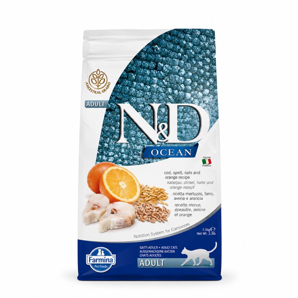 N&D Ocean Neutered (Kısırlaştırılmış) Salmon (Somon) & Orange (Portakal) Düşük Tahıllı Kedi Maması 10 Kg