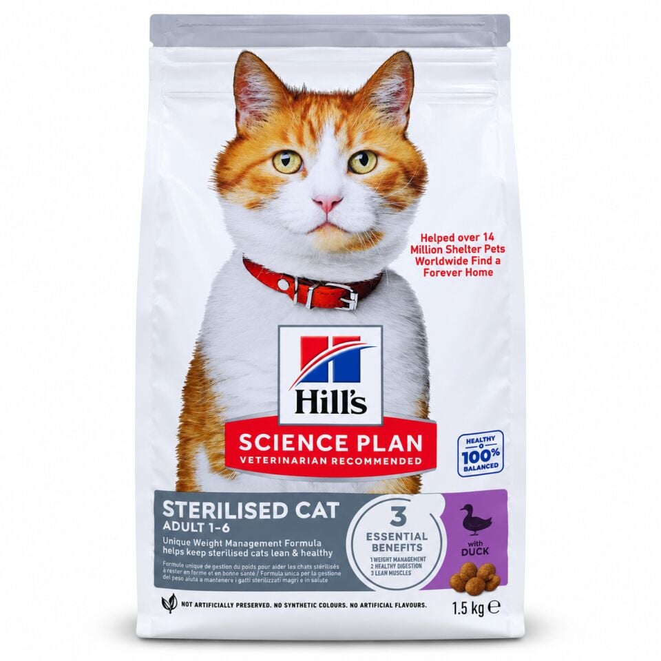 Hill's Science Plan Sterilised Adult (Kısırlaştırılmış Yetişkin) Duck (Ördekli) Kedi Maması 1,5 Kg
