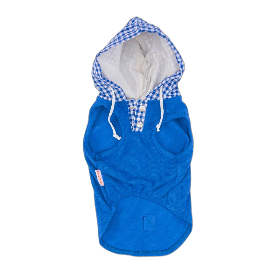 Pawstar Mavi Gıngham Kapşonlu Polo Tişört 5'li Set (S-M-L-XL-2XL)