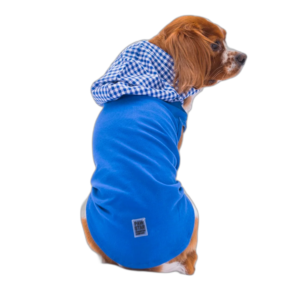 Pawstar Mavi Gıngham Kapşonlu Polo Tişört 5'li Set (S-M-L-XL-2XL)