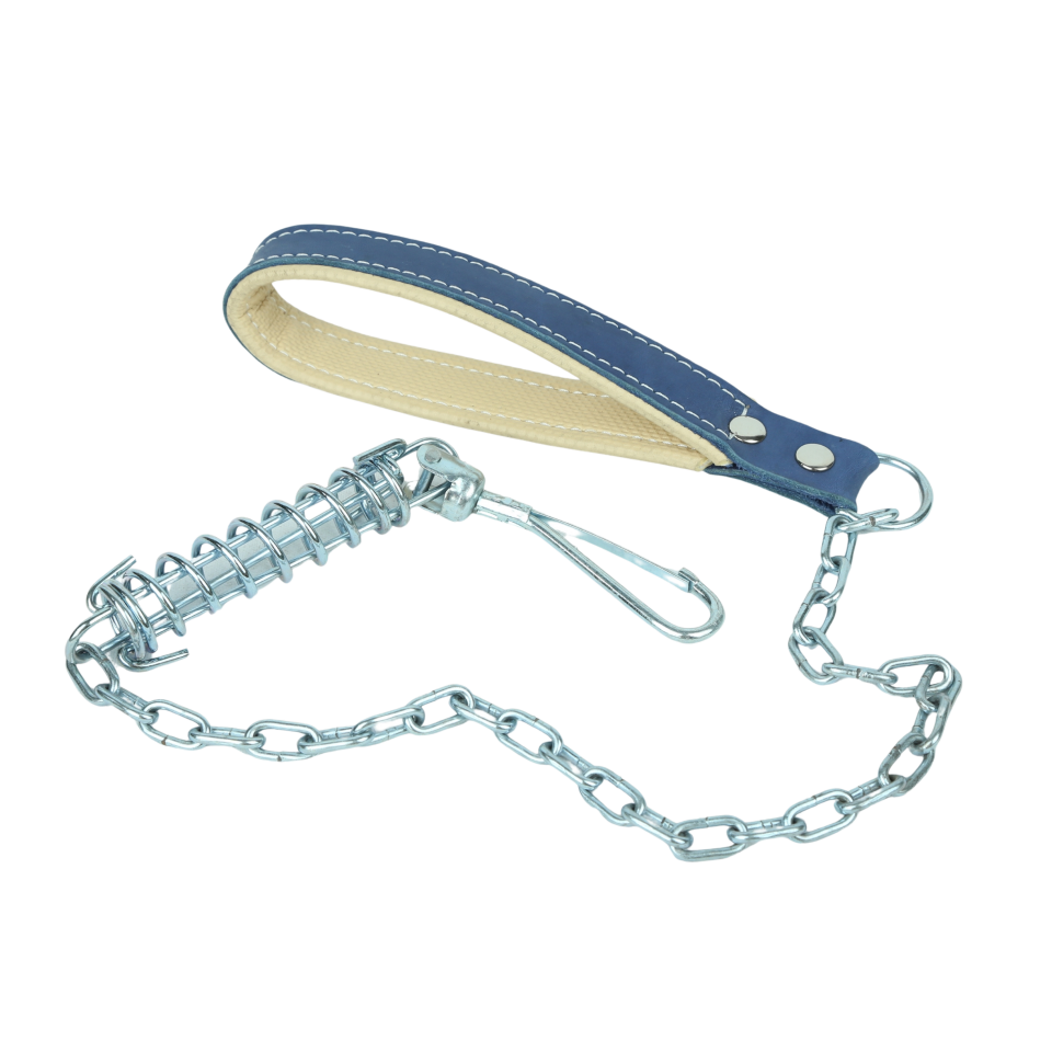 Yaylı Zincir Köpek Tasması (Metal + Yay) Deri Saplı