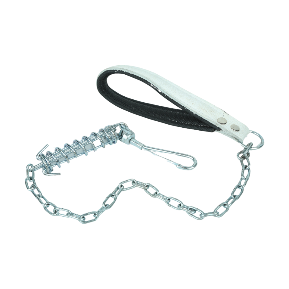 Yaylı Zincir Köpek Tasması (Metal + Yay) Deri Saplı
