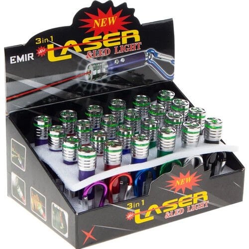 3'ü 1 Arada Lazer 4 Led Işık Anahtarlıklı (Karabinali)