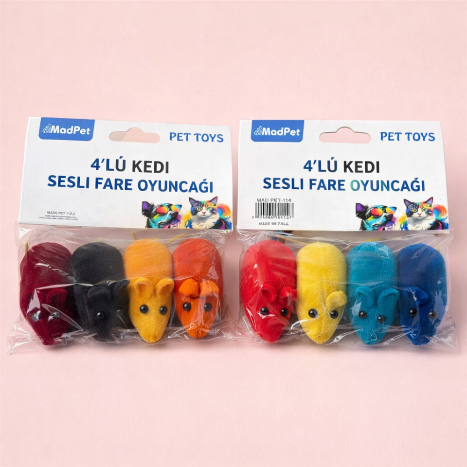 4'Lü Kedi Sesi Fare Oyuncağı (Karma Renkli)