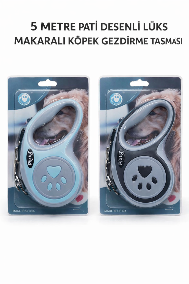 5 M Pati Desenli Lüks Makaralı Köpek Gezdirme Tasması (Karma Renkli)