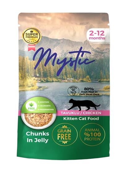 MYSTIC Yavru (Kitten) Tavuklu (Chicken) Kedi Pouch Jöle İçinde 85 GR (24’lü Paket)