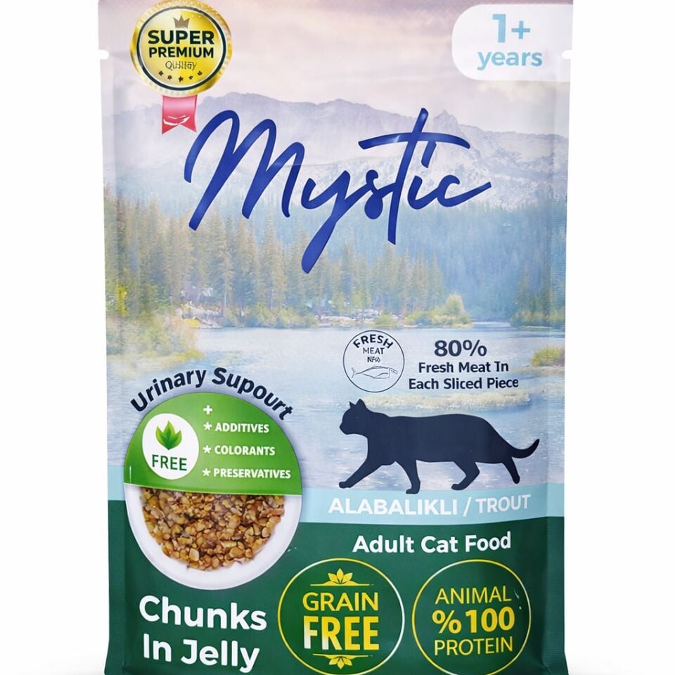 MYSTIC Yetişkin (Adult) Alabalıklı (Trout) Kedi Pouch Jöle İçinde 85 GR (24’lü Paket)