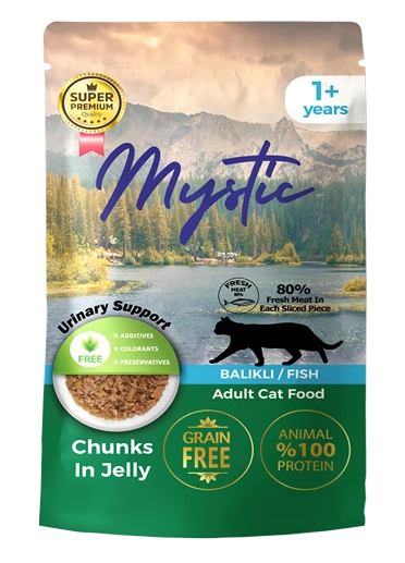 MYSTIC Yetişkin (Adult) Balıklı (Fish) Kedi Pouch Jöle İçinde 85 GR (24’lü Paket)