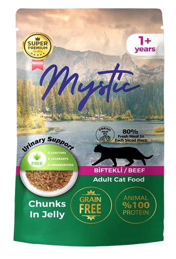 MYSTIC Yetişkin (Adult) Biftekli Sığır Etli (Beef) Kedi Pouch Jöle İçinde 85 GR (24’lü Paket)