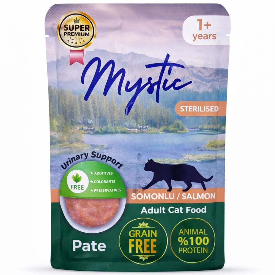 MYSTIC Yetişkin (Adult) Ezme (Pate) Sterılısed Kısır Somonlu (Salmon) Kedi Pouch 85 GR (24’lü Paket)