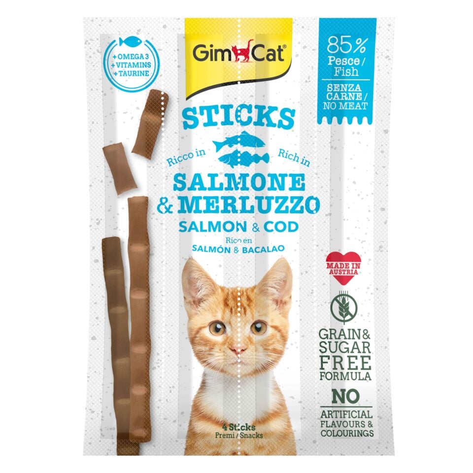GimCat Sticks Salmon & Cod Tahılsız Kedi Ödül Çubukları 20 g