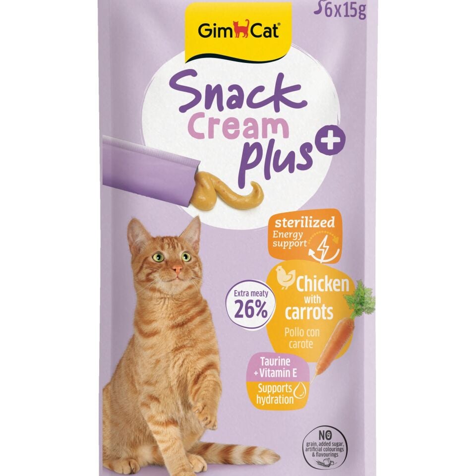 GimCat Snack Kream Sterilised Chicken with Carrots Kedi Ödül Kreması 6 x 15 g