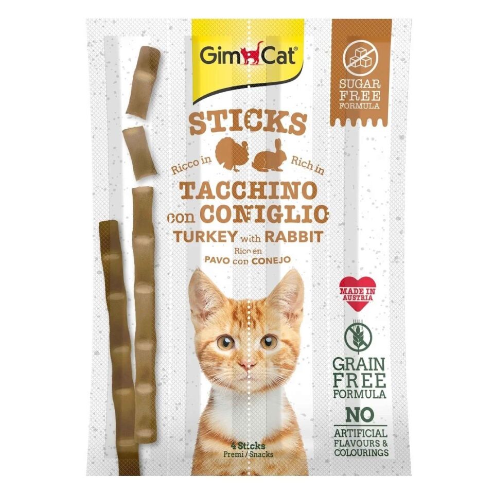 GIMCAT STICKS TURKEY WITH RABBIT (HİNDİ ETLİ & TAVŞAN ETLİ) TAHILSIZ ÖDÜL ÇUBUKLARI 20 GR