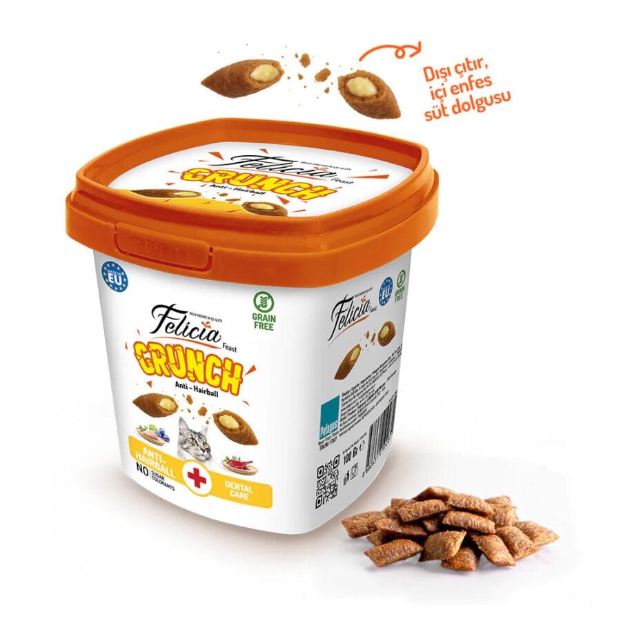 Felicia Haırball Kedi Crunch Ödül Maması Tavuklu Yaban Mersinli ve Sütlü 100 Gr ( 6 Adet )