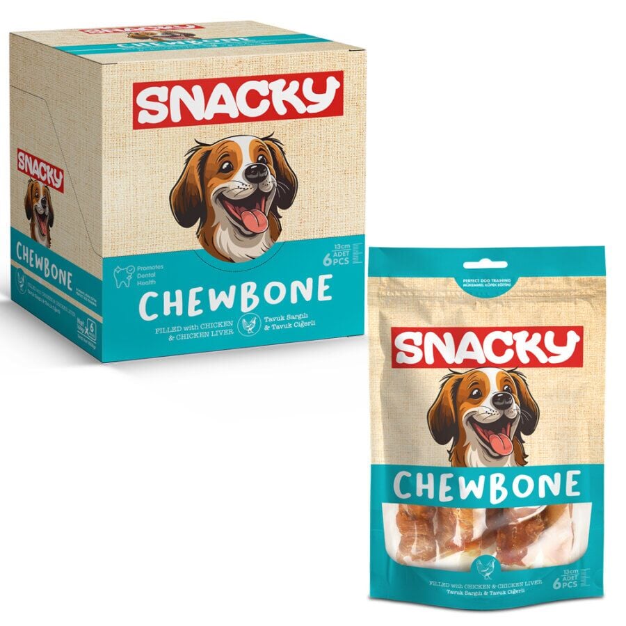 Snacky Tavuk ve Ciğer Sargılı Köpek Ödülü 6'Lı 13 Cm 168 Gr ( 6 Paket )