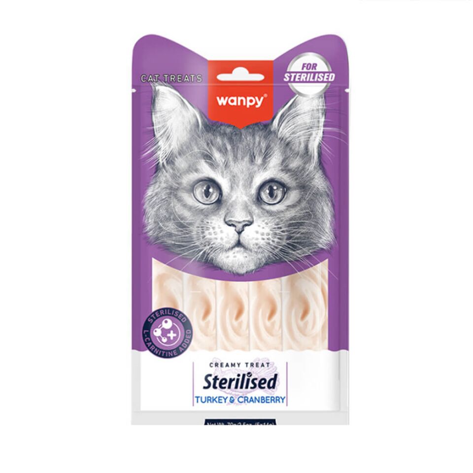 Wanpy Hindi Ve Yaban Mersinli Kısırlaştırılmış Kedi Krema Ödülü 5x14 Gr ( 12 Paket )