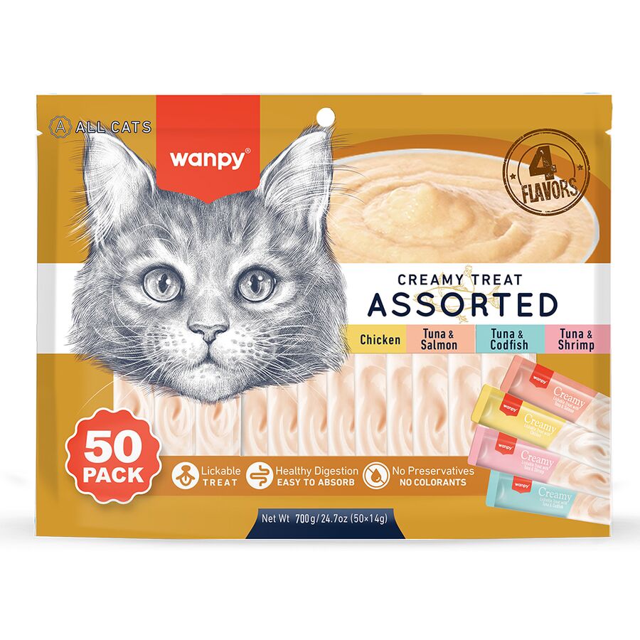 Wanpy Karışık 4 Lezzetli Krema Kedi Ödülü Rac-Mıx 50x14 Gr