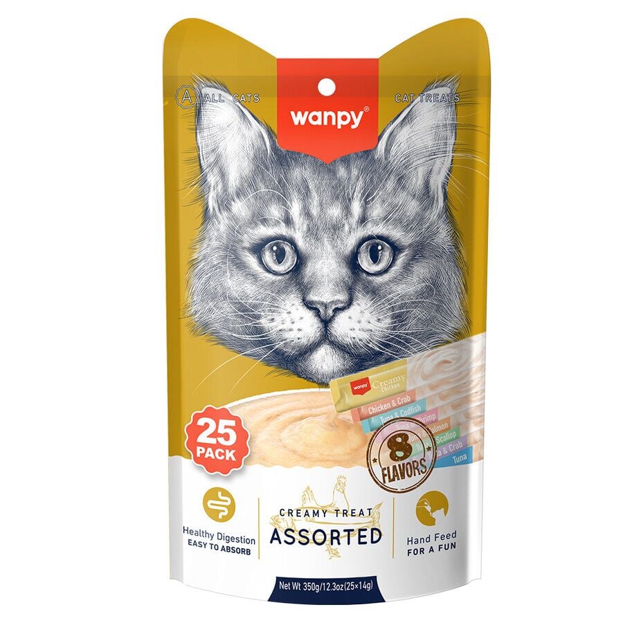 Wanpy Karışık 8 Lezzetli Krema Kedi Ödülü Rac-Mıx 25x14 Gr