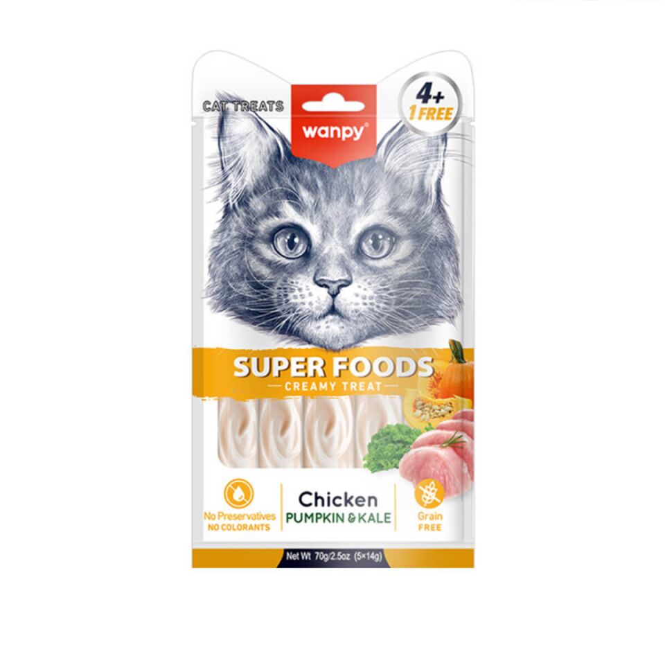 Wanpy Superfood Balkabağı Ve Kara Lahanalı Krema Kedi Ödülü 5x14 Gr ( 12 Paket )