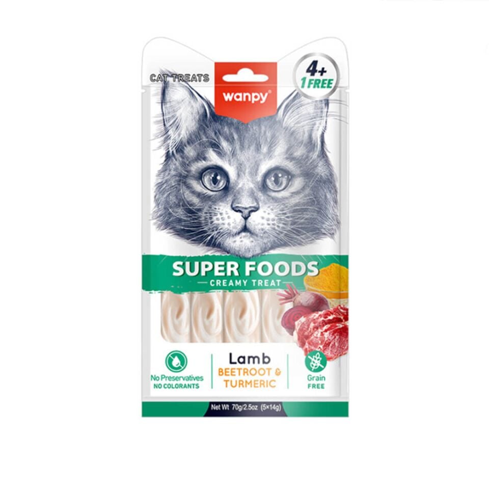 Wanpy Superfood Kuzulu Pancar Ve Zerdaçallı Krema Kedi Ödülü 5x14 Gr ( 12 Paket )
