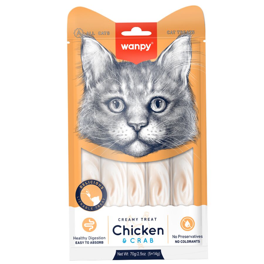 Wanpy Tavuk Ve Yengeçli Krema Kedi Ödülü 5x14 Gr ( 12 Paket )
