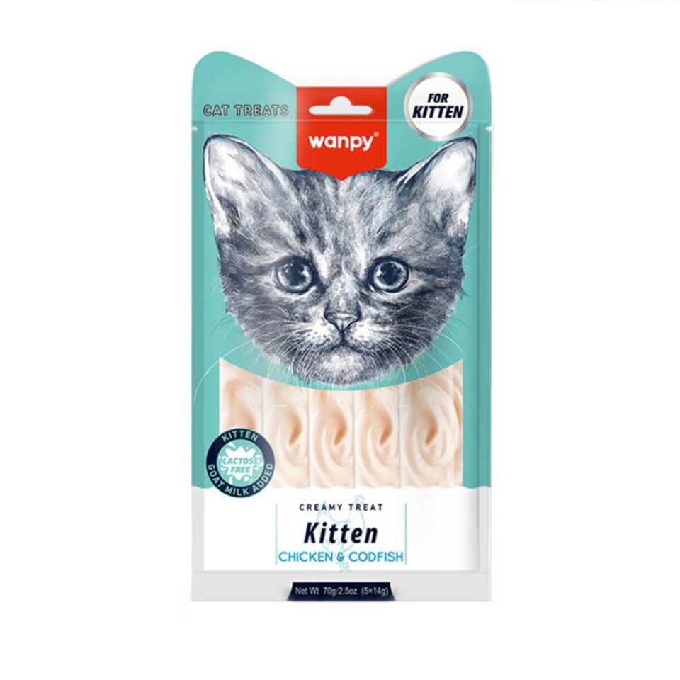 Wanpy Tavuklu Ve Morina Balıklı Yavru Kedi Krema Ödülü 5x14 Gr ( 12 Paket )