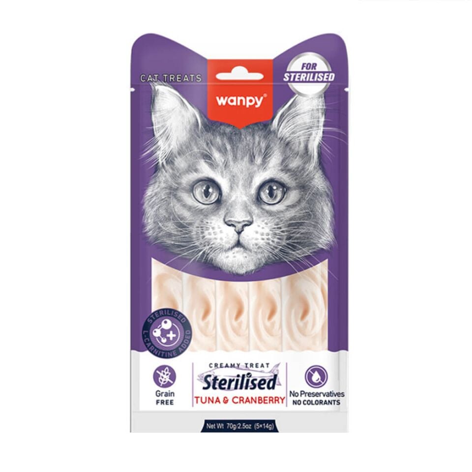 Wanpy Ton Balıklı Ve Yaban Merainli Kısırlaştırılmış Kedi Krema Ödülü 5x14 Gr (12 Paket )