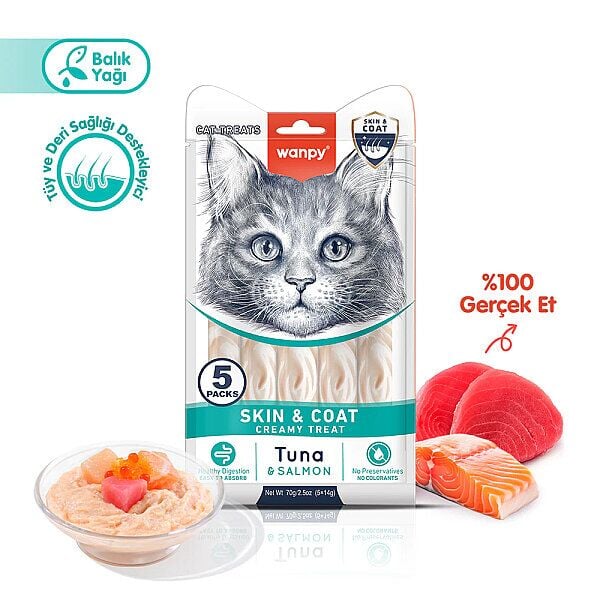 Wanpy Pıwp-099 Skın & Coat Ton Balıklı & Somonlu Kedi Kreması 5x14 Gr 12'li