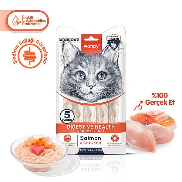 Wanpy Pıwp-102 Dıgestıve Health Somon Balıklı & Tavuklu Kedi Kreması 5x14 Gr 12'li